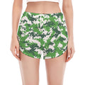 Green And White Digital Camo Print Women's Split Running Shorts