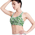 Green And White Digital Camo Print Women's Sports Bra