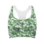 Green And White Digital Camo Print Women's Sports Bra