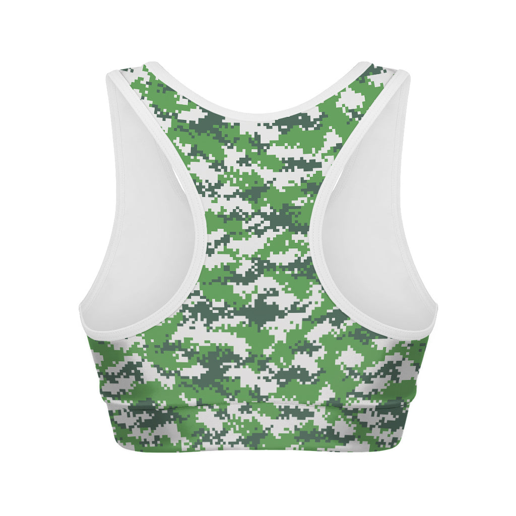 Green And White Digital Camo Print Women's Sports Bra