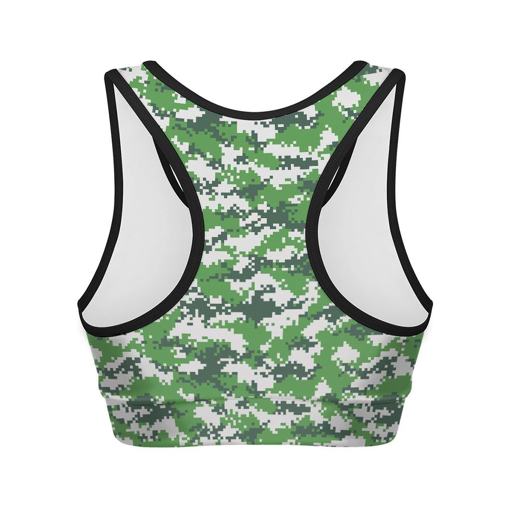 Green And White Digital Camo Print Women's Sports Bra