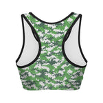 Green And White Digital Camo Print Women's Sports Bra