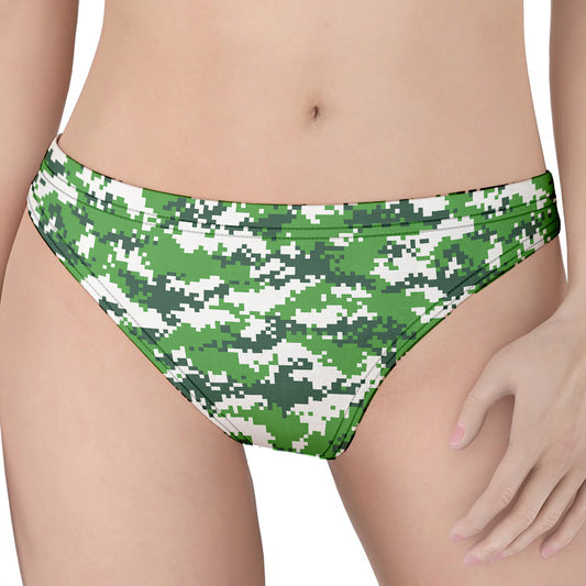 Green And White Digital Camo Print Women's Thong