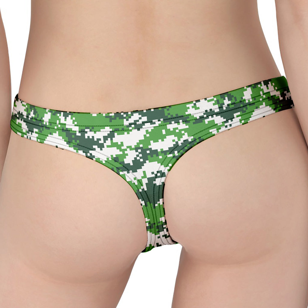 Green And White Digital Camo Print Women's Thong