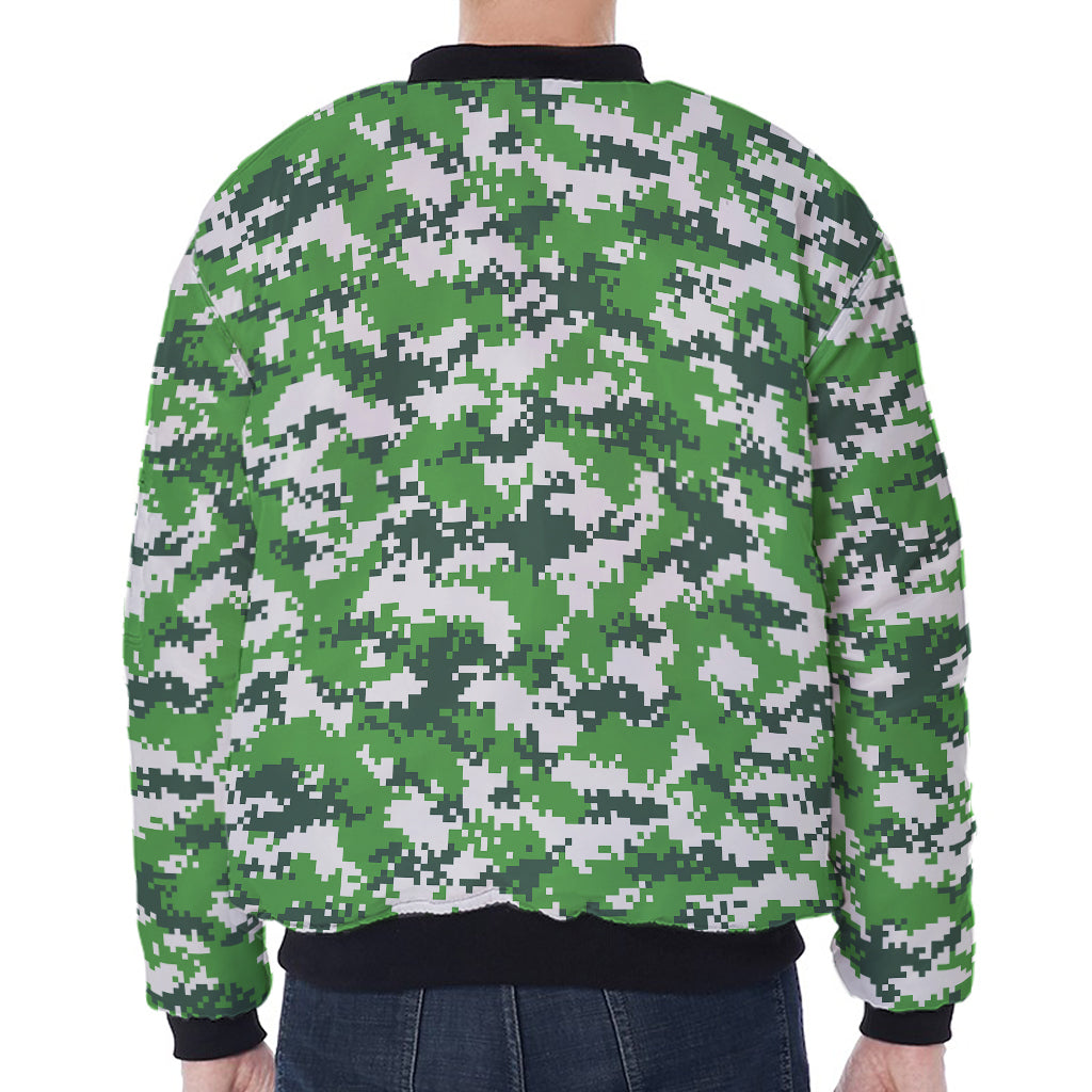 Green And White Digital Camo Print Zip Sleeve Bomber Jacket