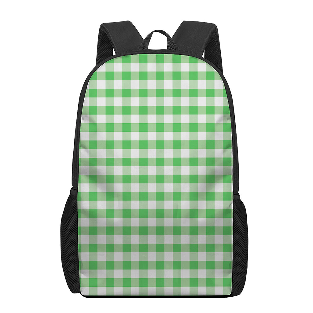 Green And White Gingham Pattern Print 17 Inch Backpack
