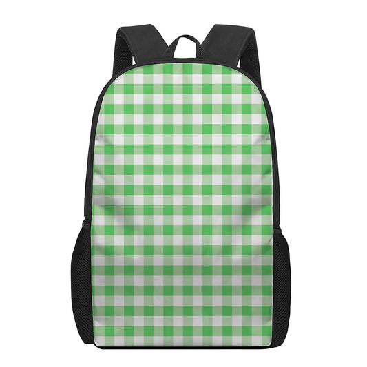Green And White Gingham Pattern Print 17 Inch Backpack