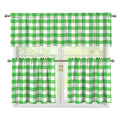 Green And White Gingham Pattern Print 3 Piece Kitchen Curtains
