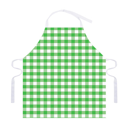 Green And White Gingham Pattern Print Adjustable Apron