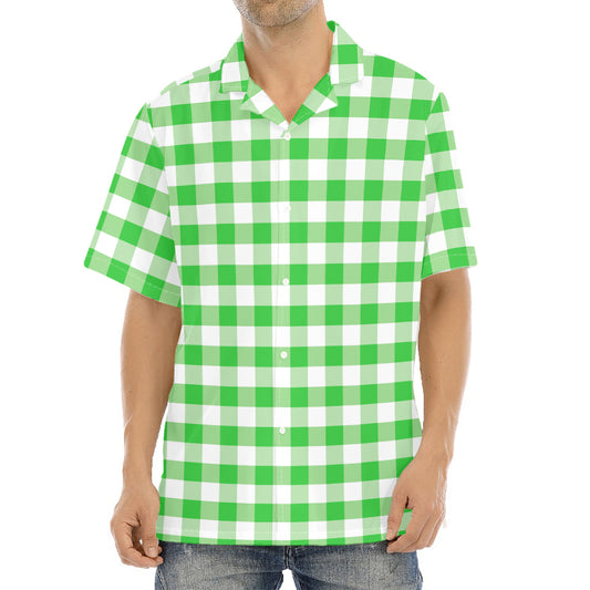 Green And White Gingham Pattern Print Aloha Shirt