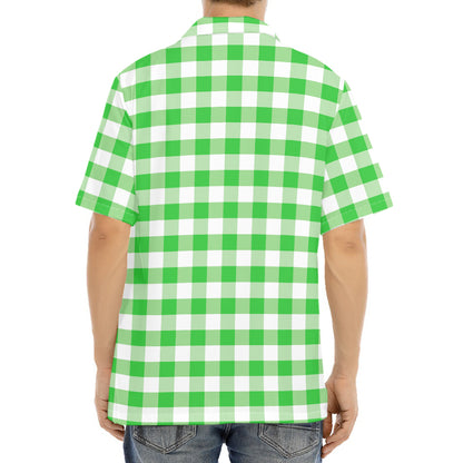 Green And White Gingham Pattern Print Aloha Shirt