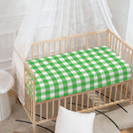 Green And White Gingham Pattern Print Baby Crib Sheet