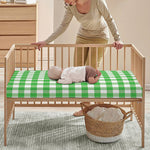 Green And White Gingham Pattern Print Baby Crib Sheet