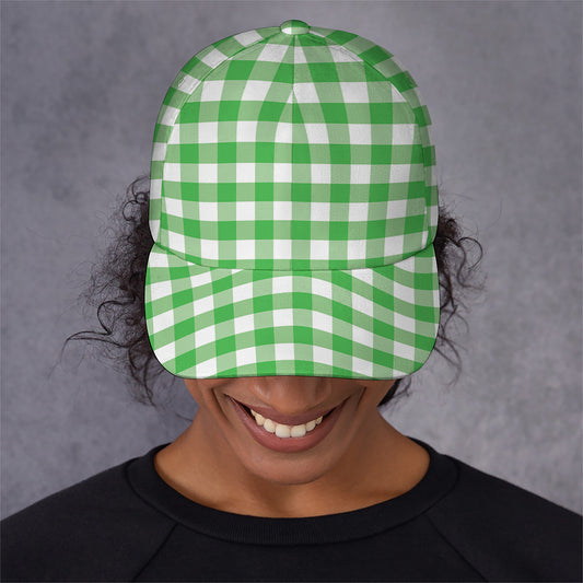 Green And White Gingham Pattern Print Baseball Cap