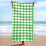 Green And White Gingham Pattern Print Beach Towel