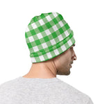 Green And White Gingham Pattern Print Beanie