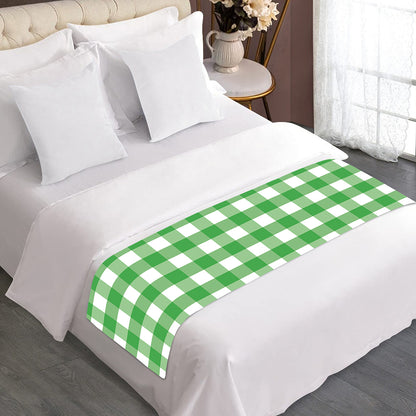 Green And White Gingham Pattern Print Bed Runner
