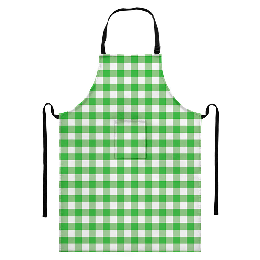Green And White Gingham Pattern Print Bib Apron With Pocket