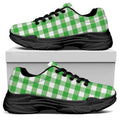 Green And White Gingham Pattern Print Black Chunky Shoes