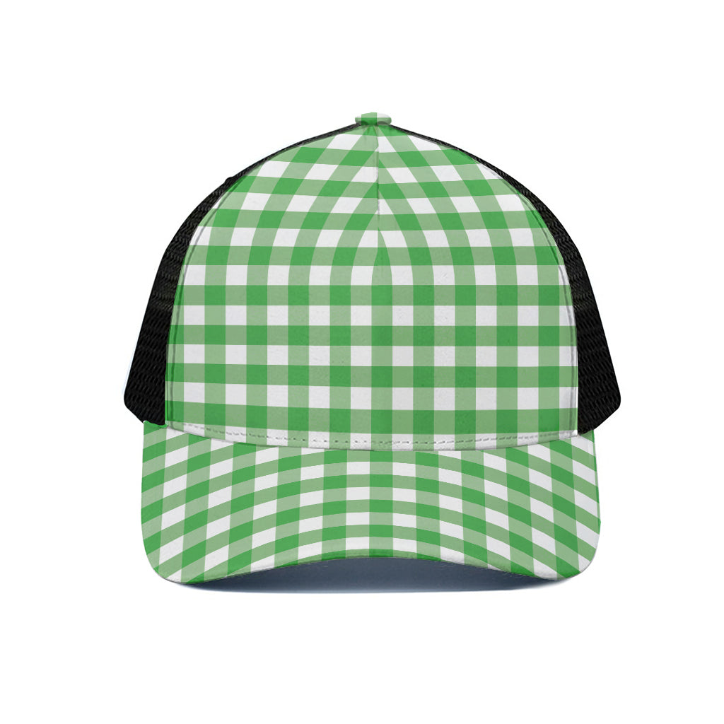 Green And White Gingham Pattern Print Black Mesh Trucker Cap