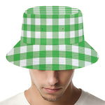 Green And White Gingham Pattern Print Bucket Hat