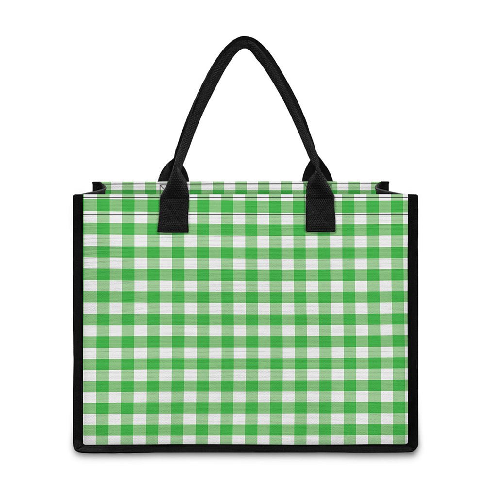 Green And White Gingham Pattern Print Canvas Tote Bag