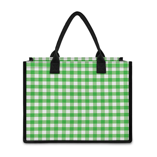 Green And White Gingham Pattern Print Canvas Tote Bag