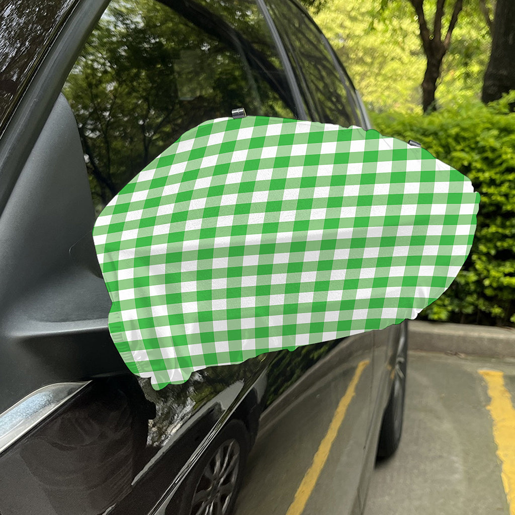 Green And White Gingham Pattern Print Car Side Mirror Covers