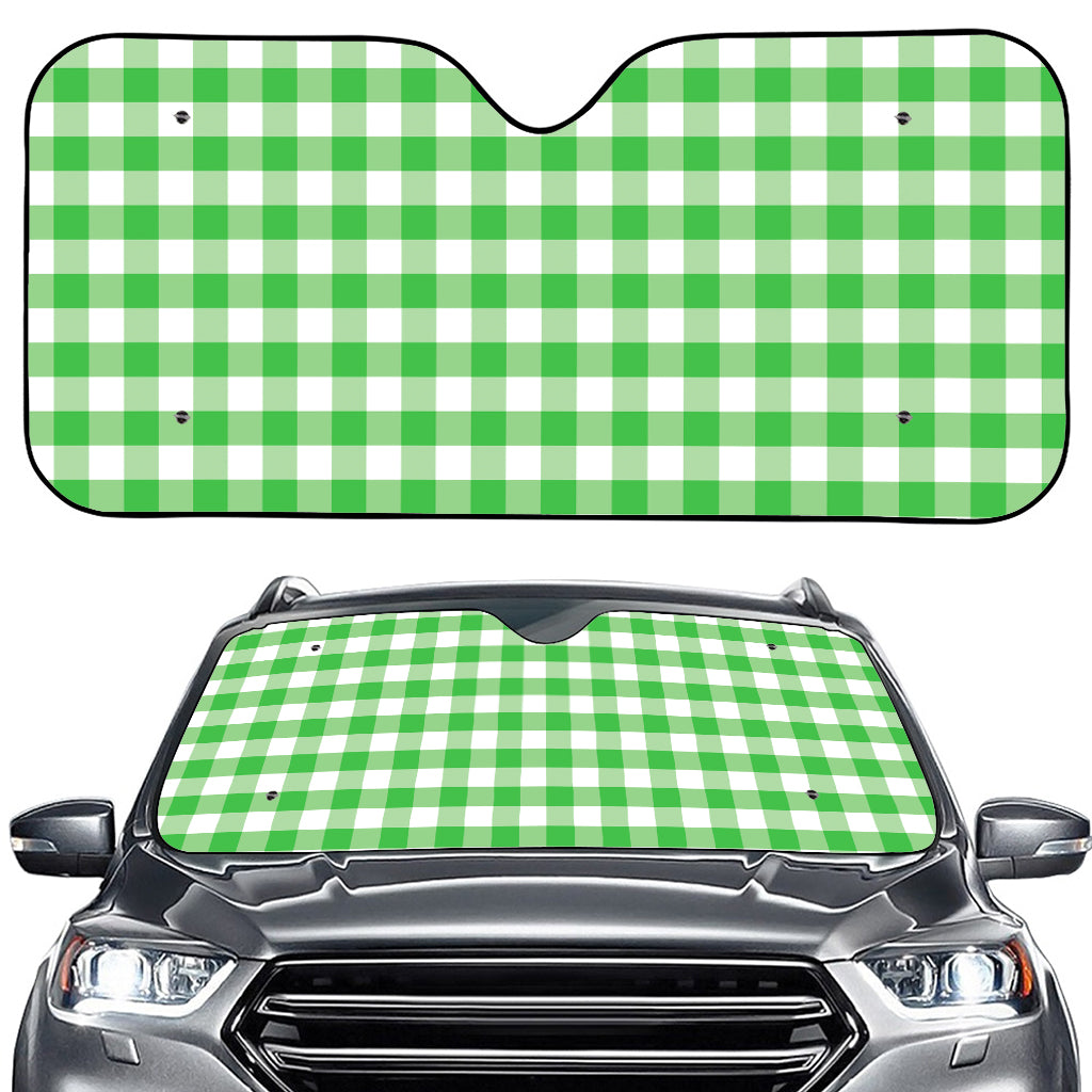 Green And White Gingham Pattern Print Car Windshield Sun Shade