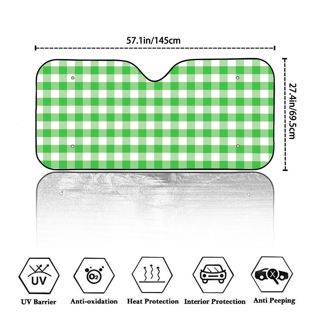 Green And White Gingham Pattern Print Car Windshield Sun Shade
