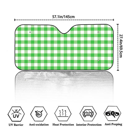 Green And White Gingham Pattern Print Car Windshield Sun Shade
