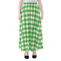 Green And White Gingham Pattern Print Chiffon Maxi Skirt