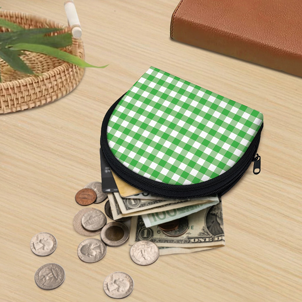 Green And White Gingham Pattern Print Coin Purse