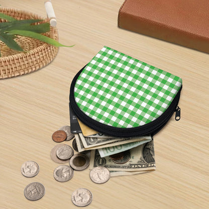 Green And White Gingham Pattern Print Coin Purse