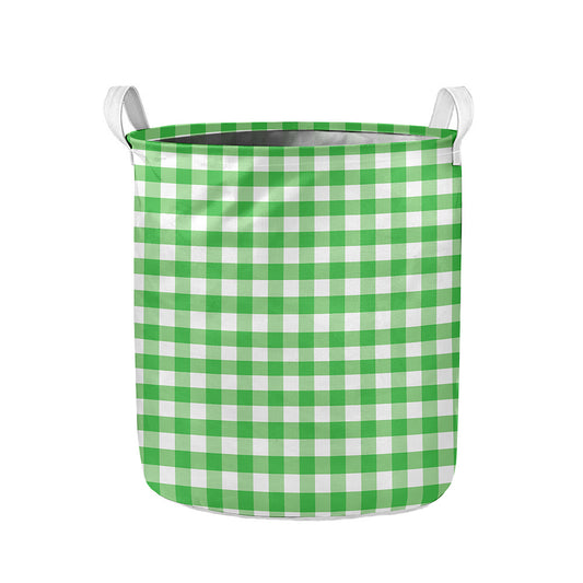 Green And White Gingham Pattern Print Collapsible Laundry Basket