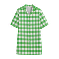 Green And White Gingham Pattern Print Cotton Hawaiian Shirt
