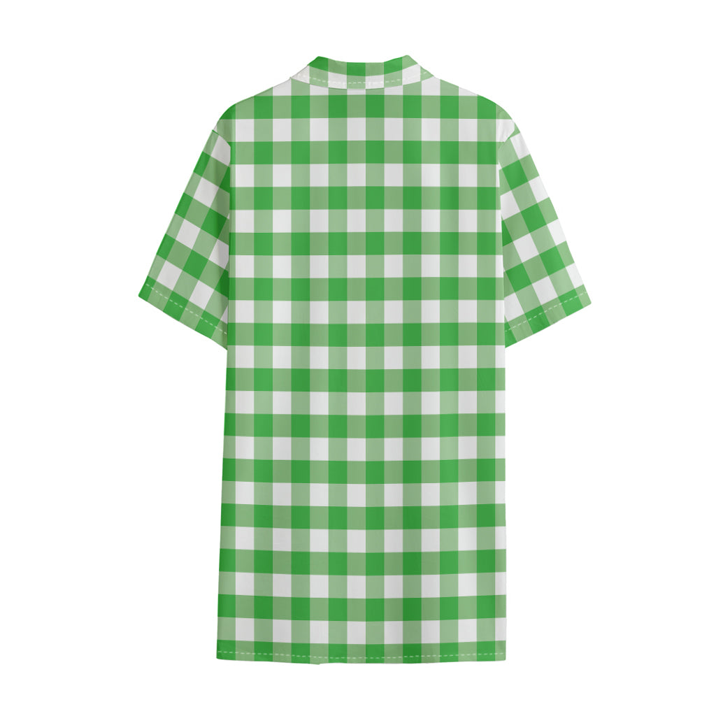 Green And White Gingham Pattern Print Cotton Hawaiian Shirt