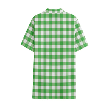 Green And White Gingham Pattern Print Cotton Hawaiian Shirt