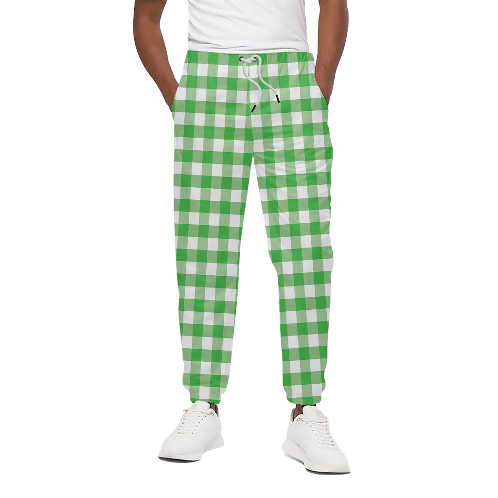 Green And White Gingham Pattern Print Cotton Pants