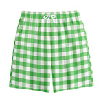 Green And White Gingham Pattern Print Cotton Shorts