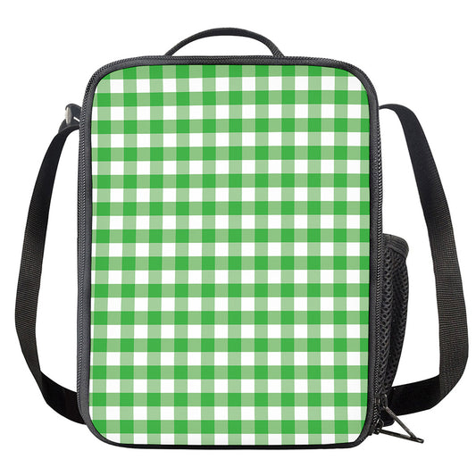 Green And White Gingham Pattern Print Crossbody Lunch Bag