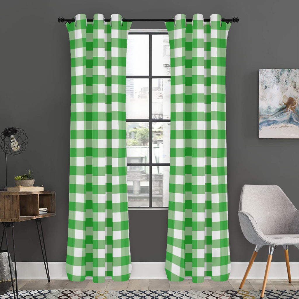 Green And White Gingham Pattern Print Curtain