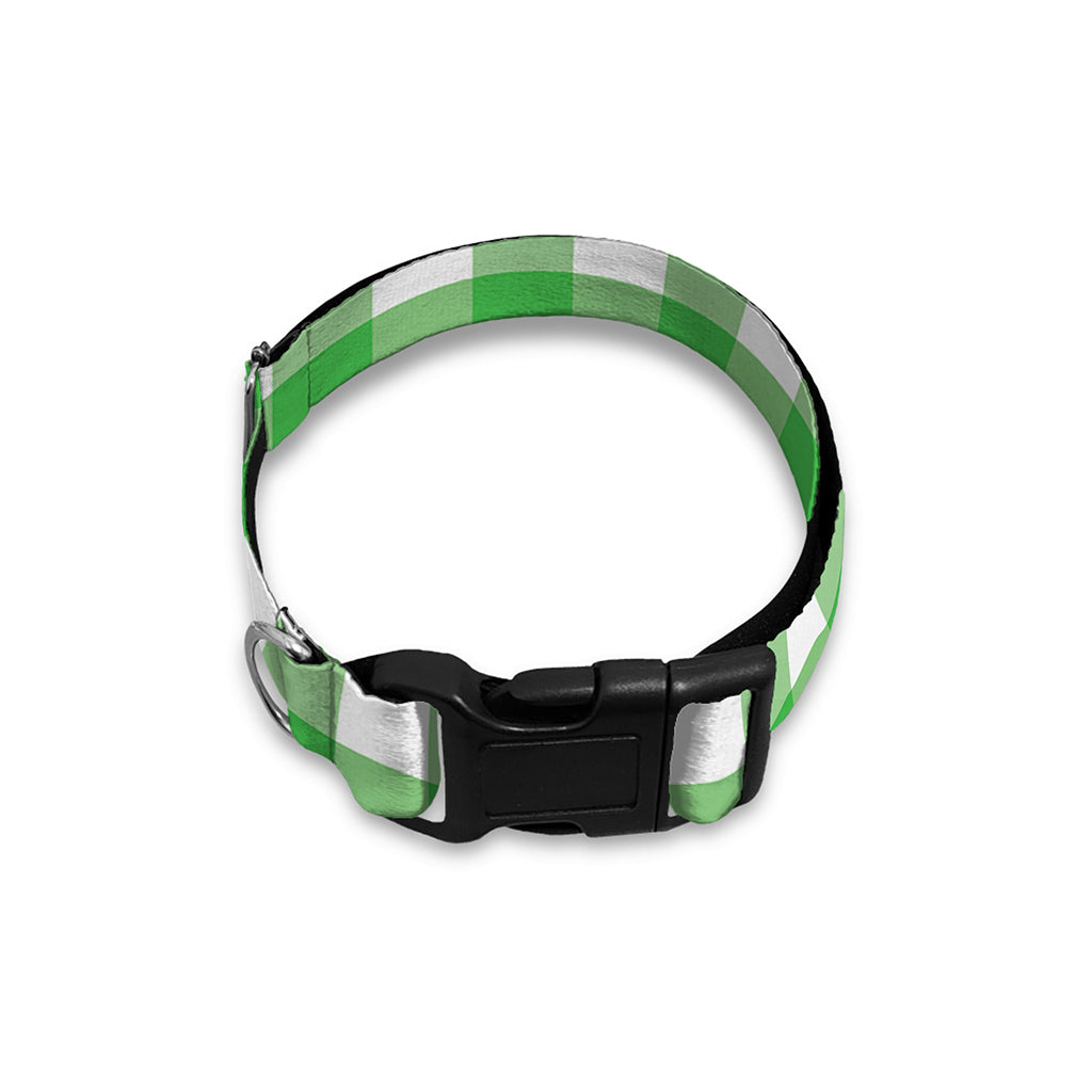 Green And White Gingham Pattern Print Dog Collar