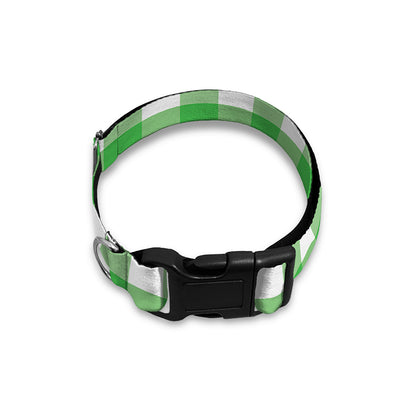 Green And White Gingham Pattern Print Dog Collar