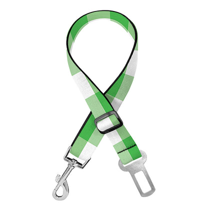 Green And White Gingham Pattern Print Dog Seat Belt
