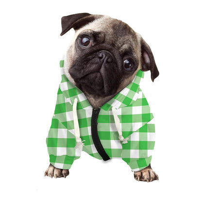 Green And White Gingham Pattern Print Dog Zip Up Hoodie