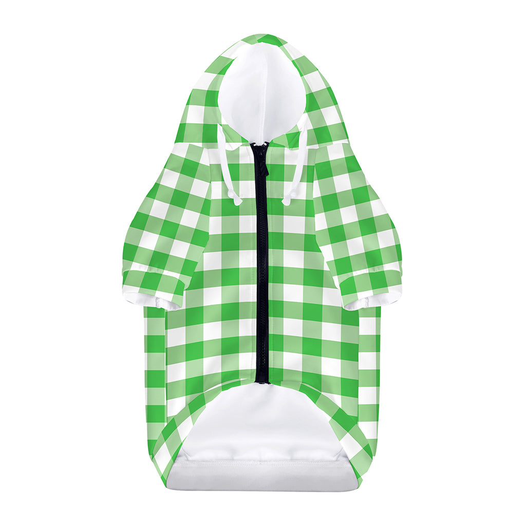 Green And White Gingham Pattern Print Dog Zip Up Hoodie