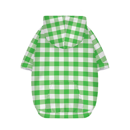 Green And White Gingham Pattern Print Dog Zip Up Hoodie