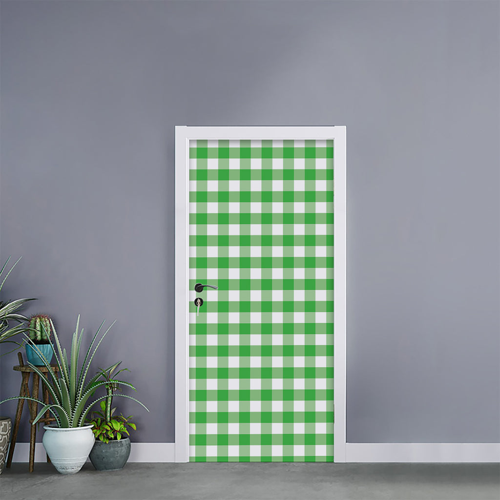 Green And White Gingham Pattern Print Door Sticker
