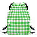 Green And White Gingham Pattern Print Drawstring Backpack